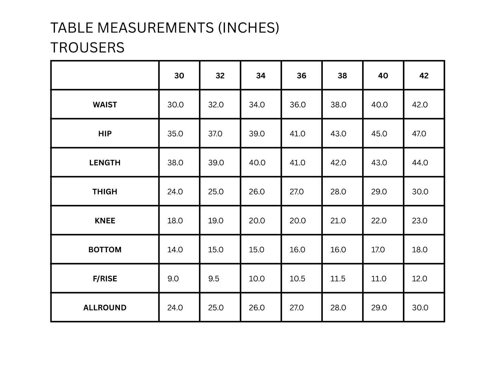 Size ChartCargo Trouser